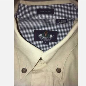 FANUCCI L 100% Cotton Khaki Beige Button Down Short Sleeve Camp Shirt Excellent